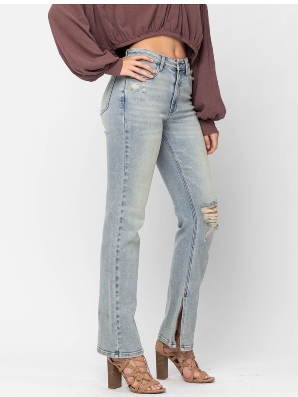 Judy Blue Who Says High Straight Distressed Slit Leg